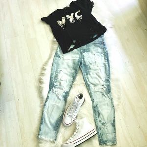 Gap Denim Custom Rebel Bleached and Distressed True Skinny Stretch Jeans, Size 6